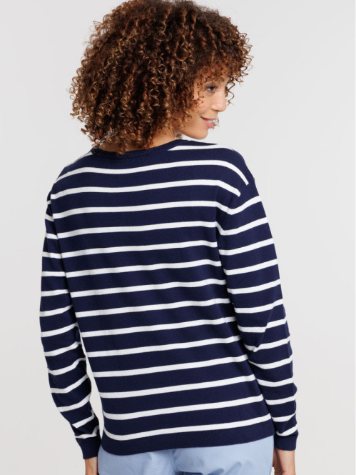 Pull officier col rond rayé...