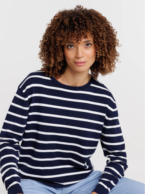 Pull officier col rond rayé femme
