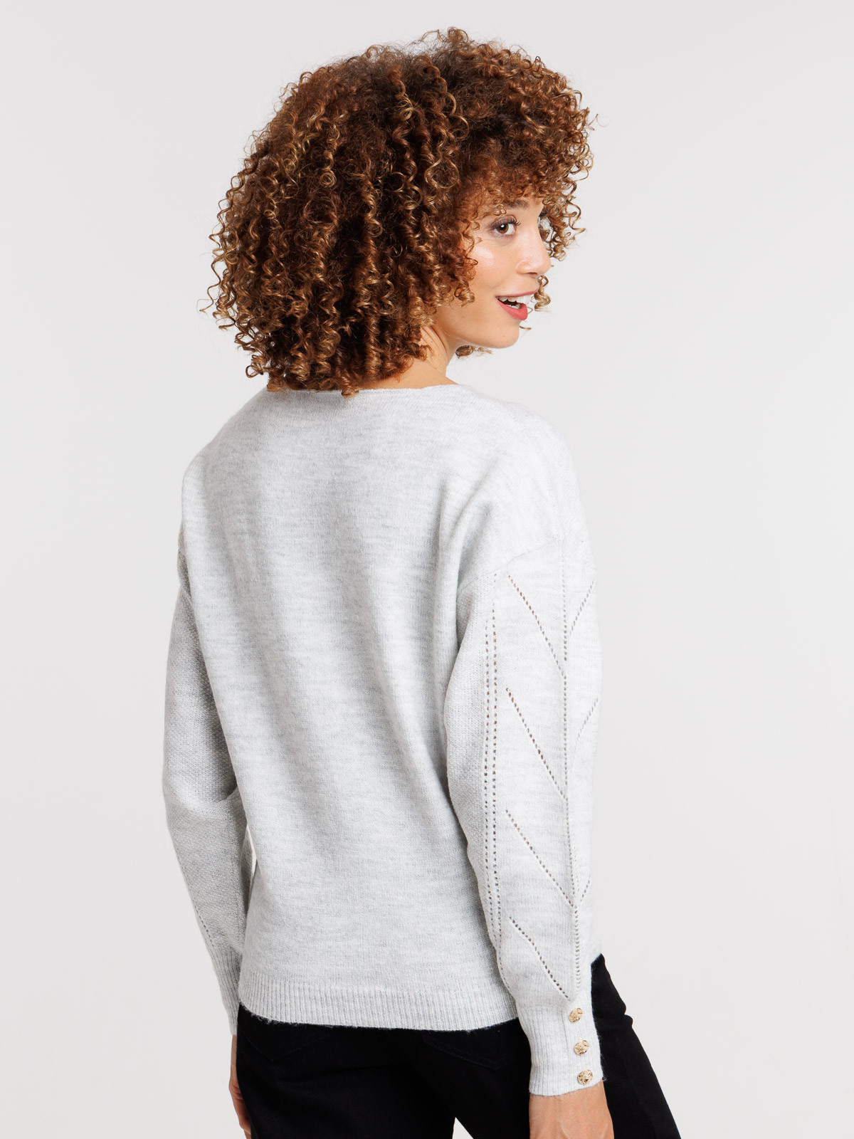 Pull col V gris chiné femme