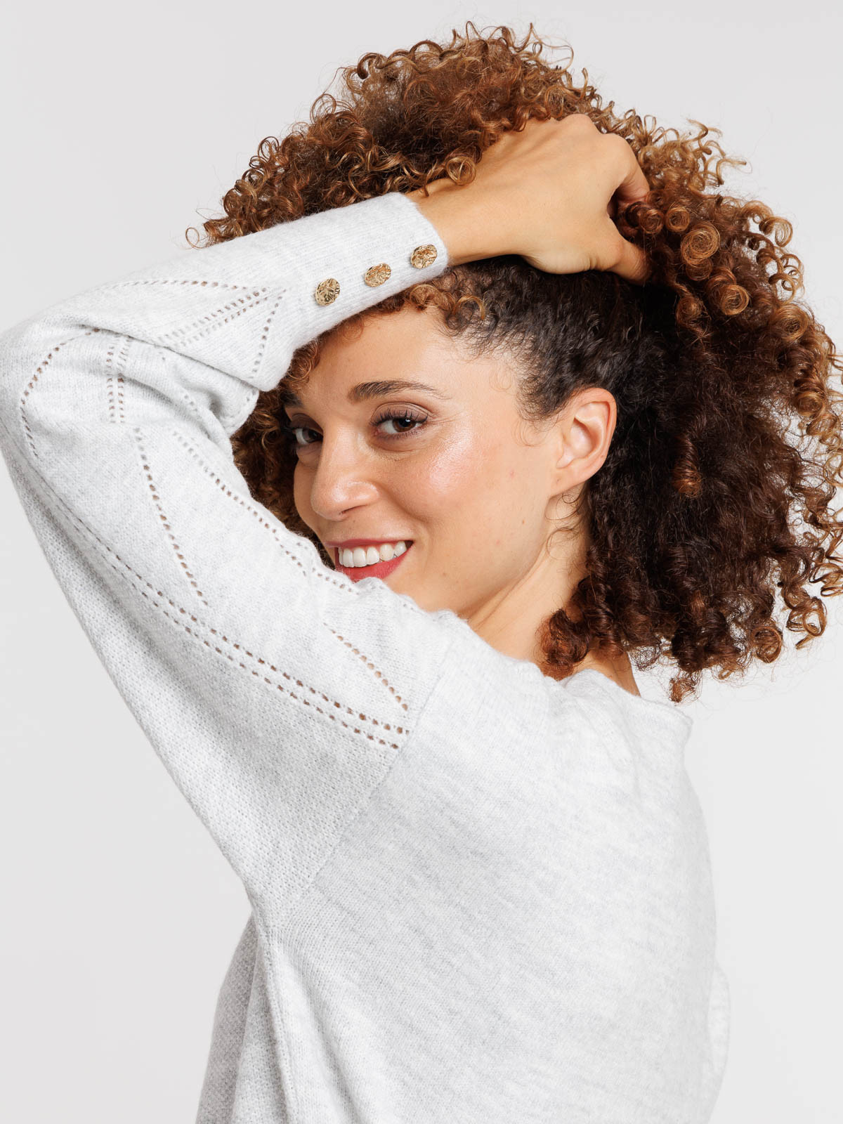 Pull col V gris chiné femme