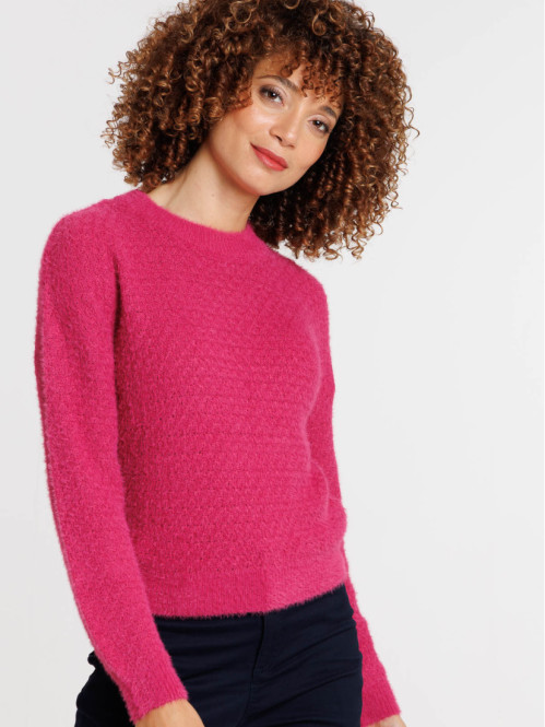 Pull col montant fushia femme Pull col montant fushia femme