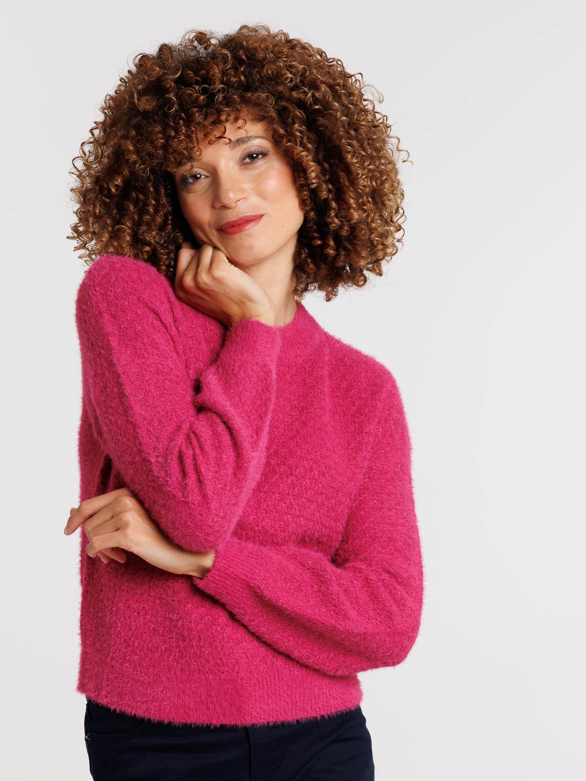 Pull col montant fushia femme