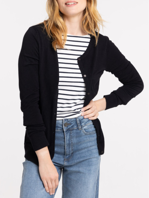 Gilet boutonné coloris noir femme