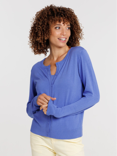 Gilet boutonné bleu lavande femme