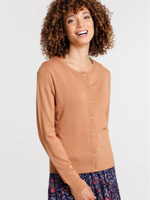 Gilet boutonné camel essentiel femme