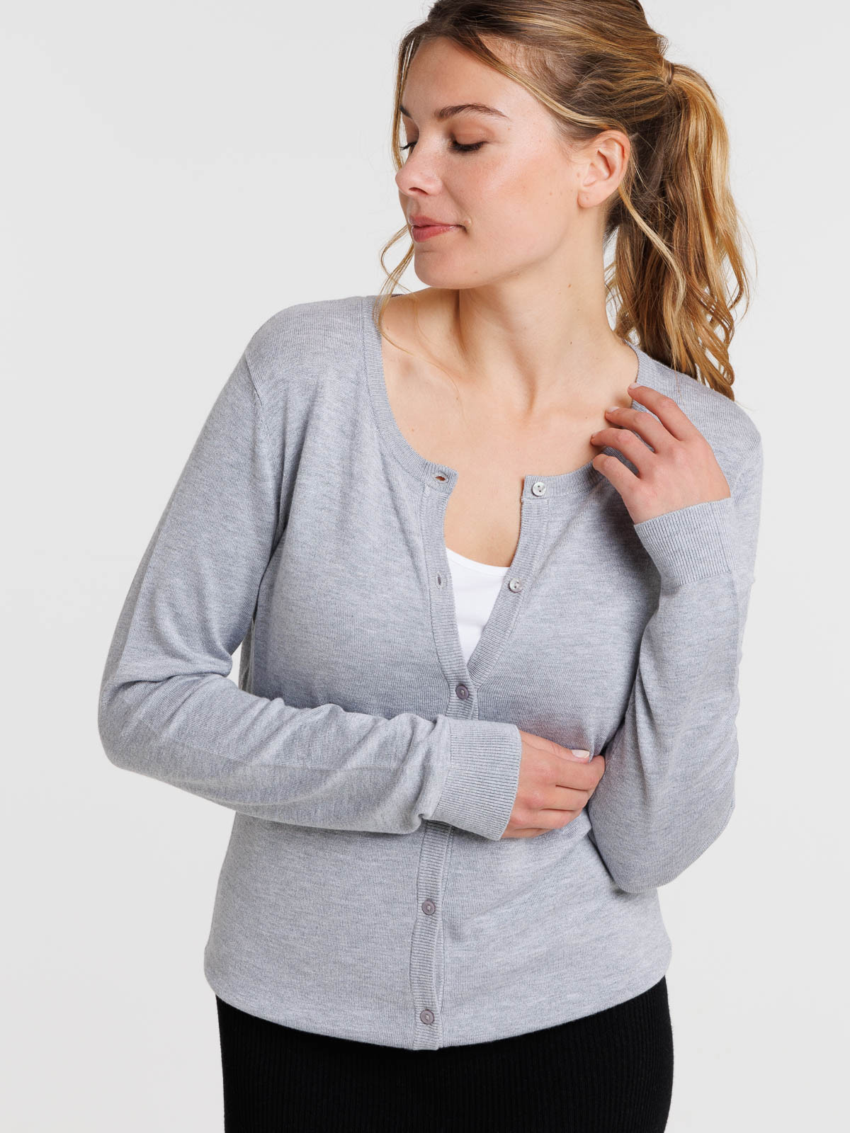 Gilet boutonné gris clair chiné femme