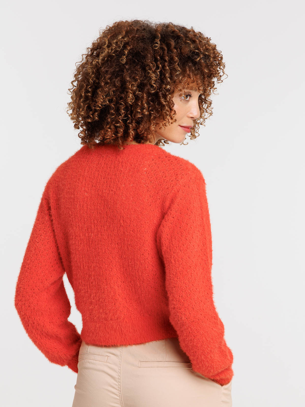 Gilet boutonné court rouge femme