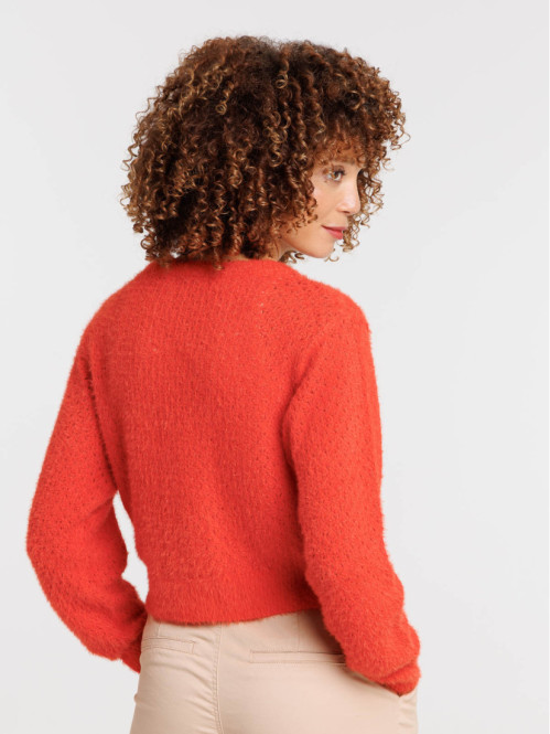 Gilet boutonné court rouge femme