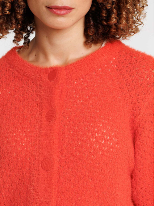 Gilet boutonné court rouge femme