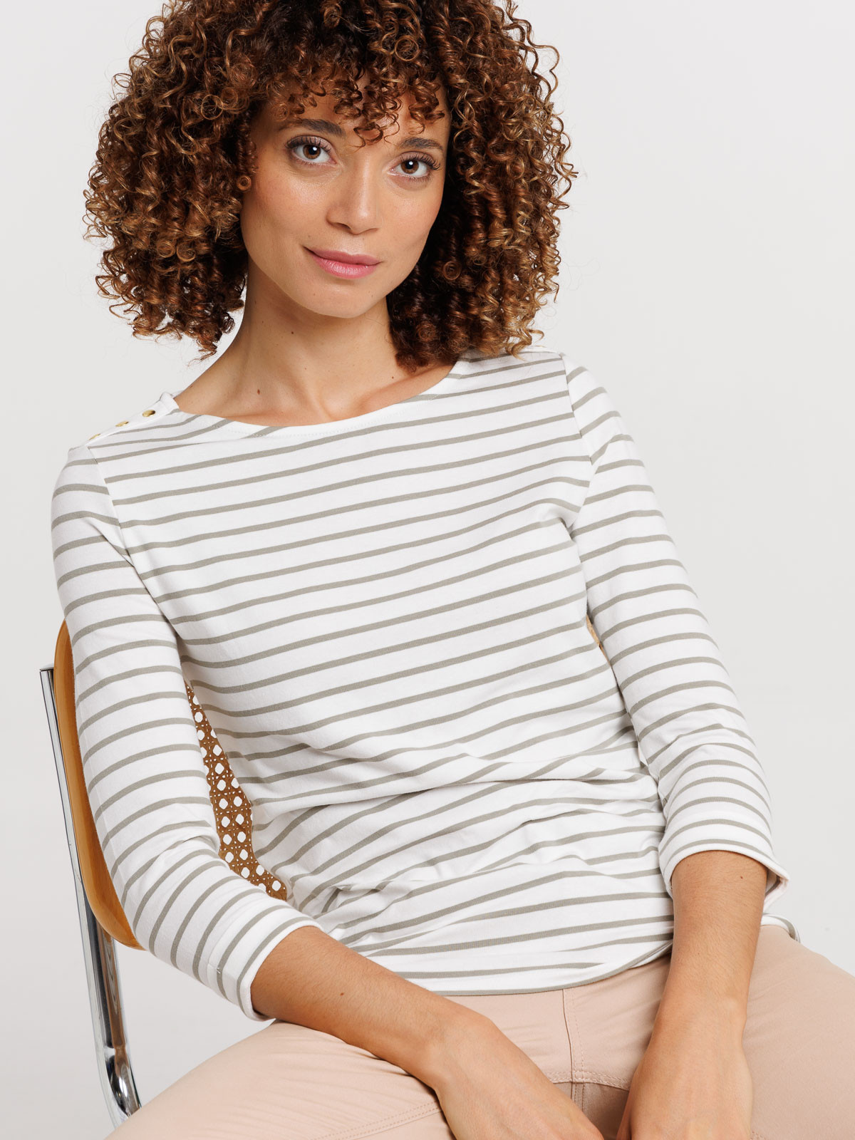 T-shirt écru rayé mousse clair femme T-shirt écru rayé mousse clair femme