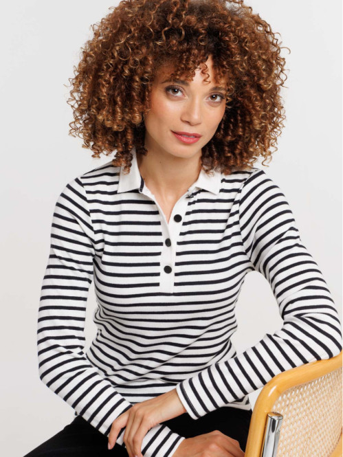 T-shirt blanc cassé rayé femme