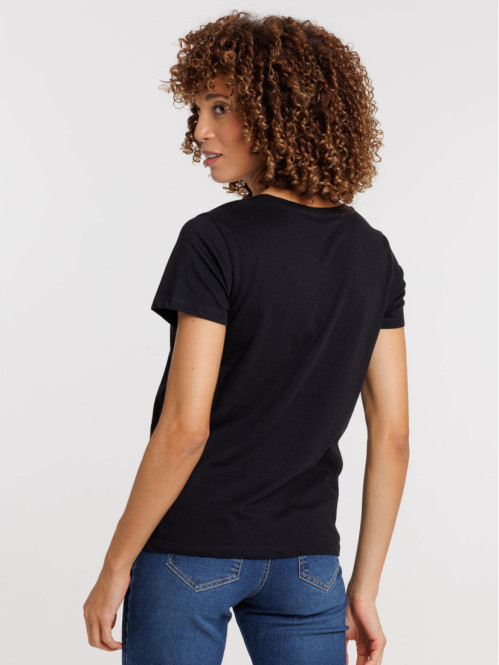 Tee-shirt noir col V femme