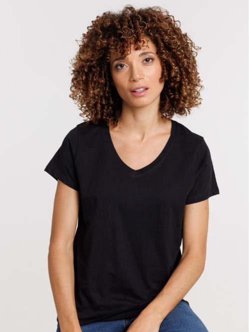 T shirt noir col v femme outlet