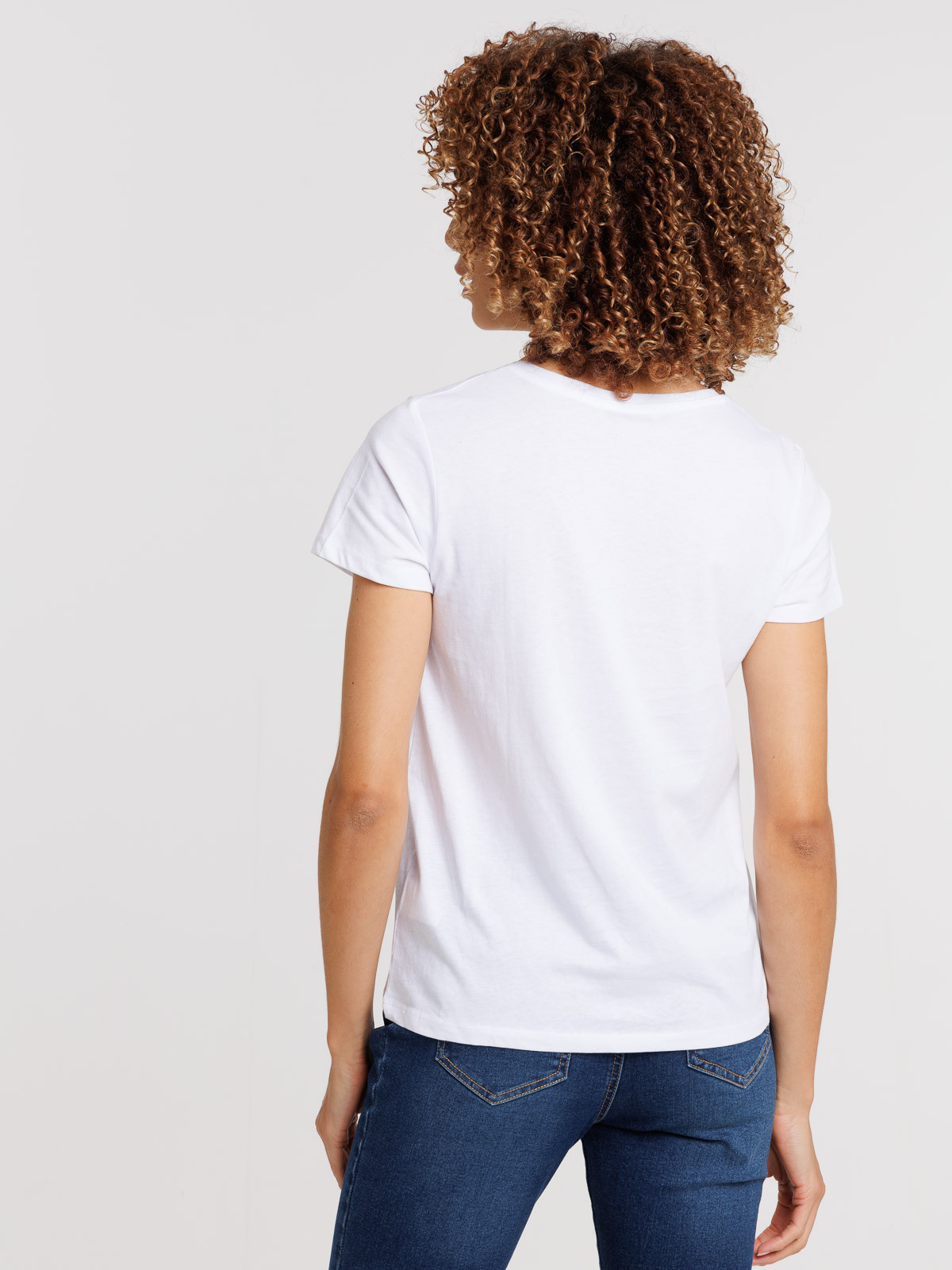 Tee-shirt blanc col V femme