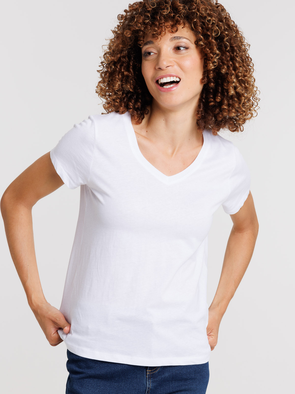 Tee-shirt blanc col V femme