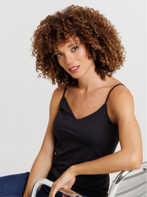 Débardeur col V noir femme