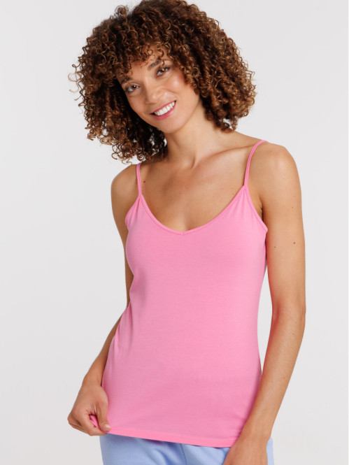 Débardeur col V rose femme