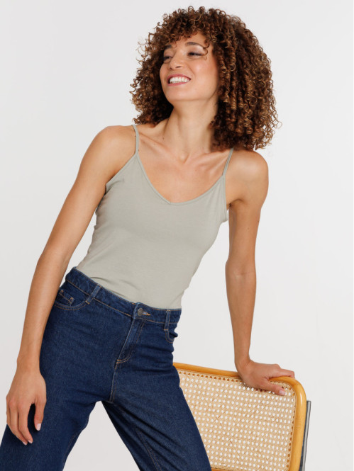 Débardeur col V mousse clair femme