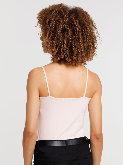 Débardeur col V rose vintage femme