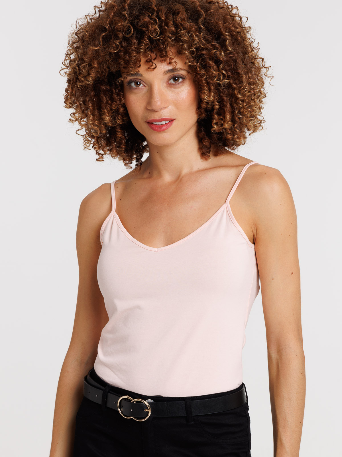 Débardeur col V rose vintage femme