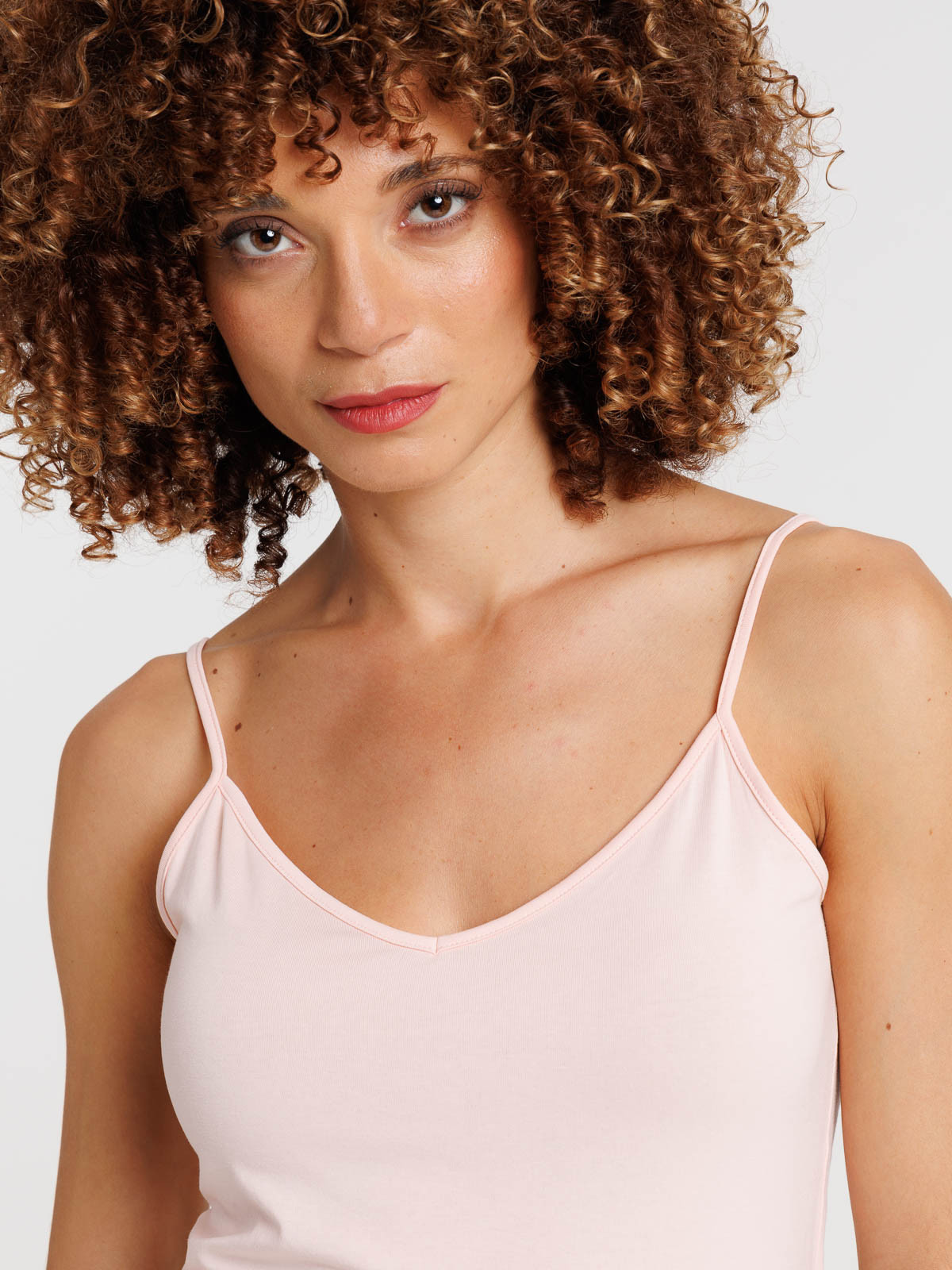 Débardeur col V rose vintage femme