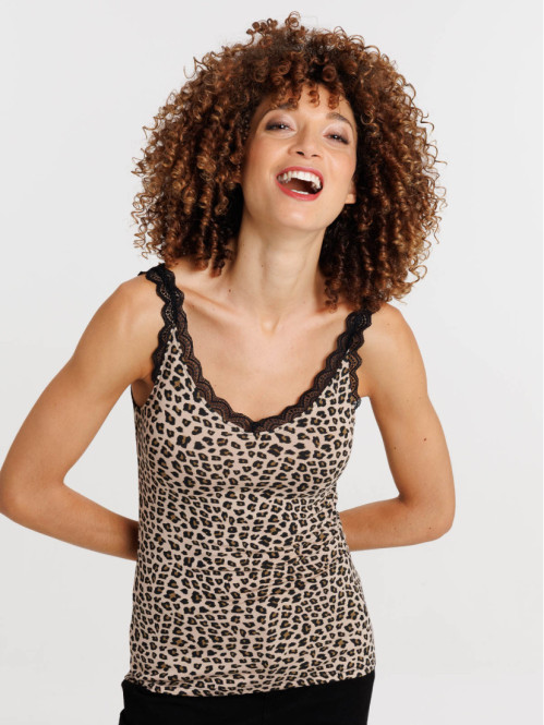 Débardeur col V dentelle femme