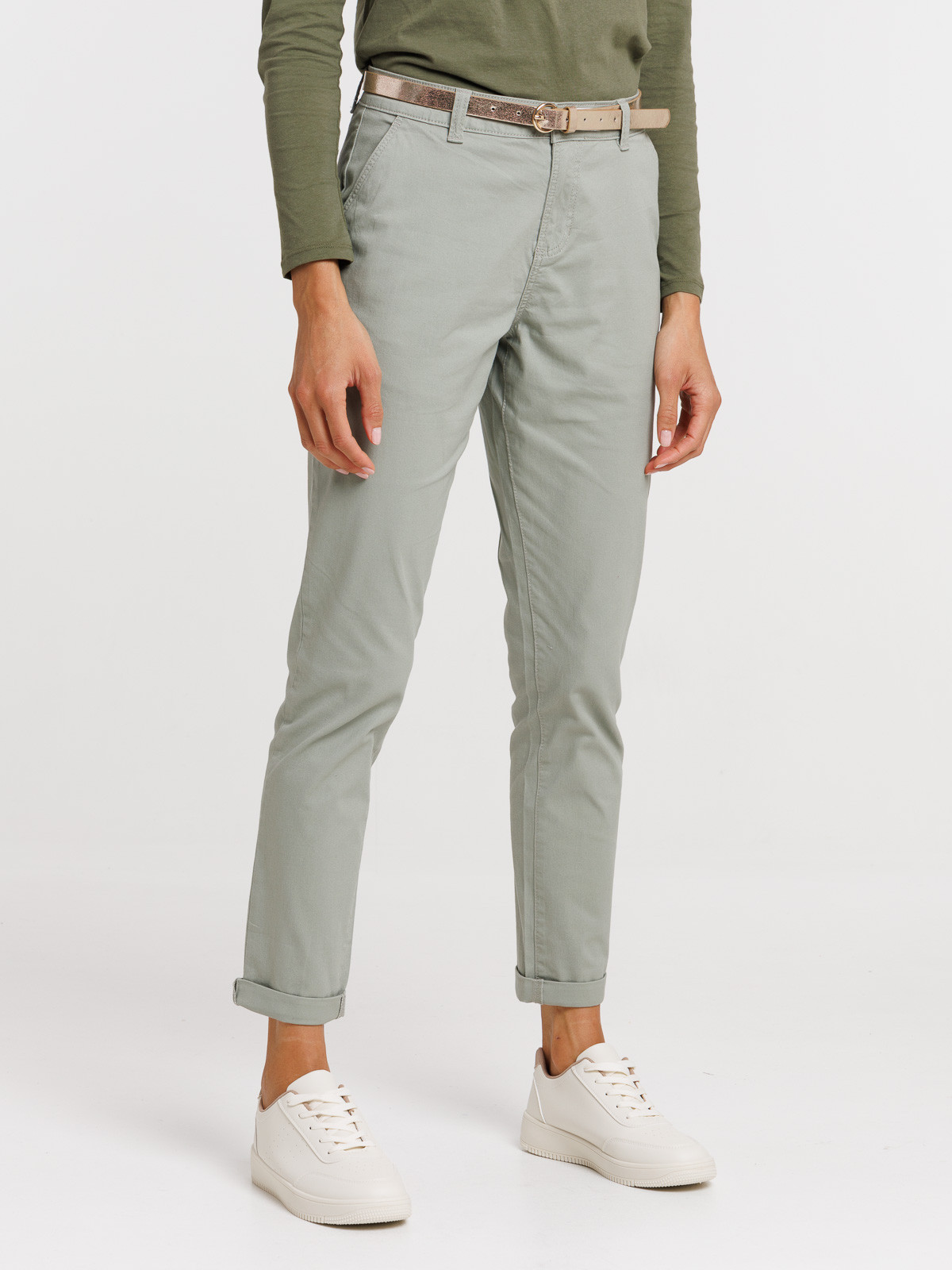 Pantalon chino ceinturé femme