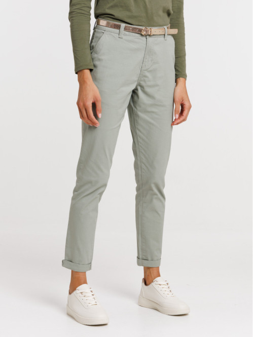 Pantalon chino ceinturé femme