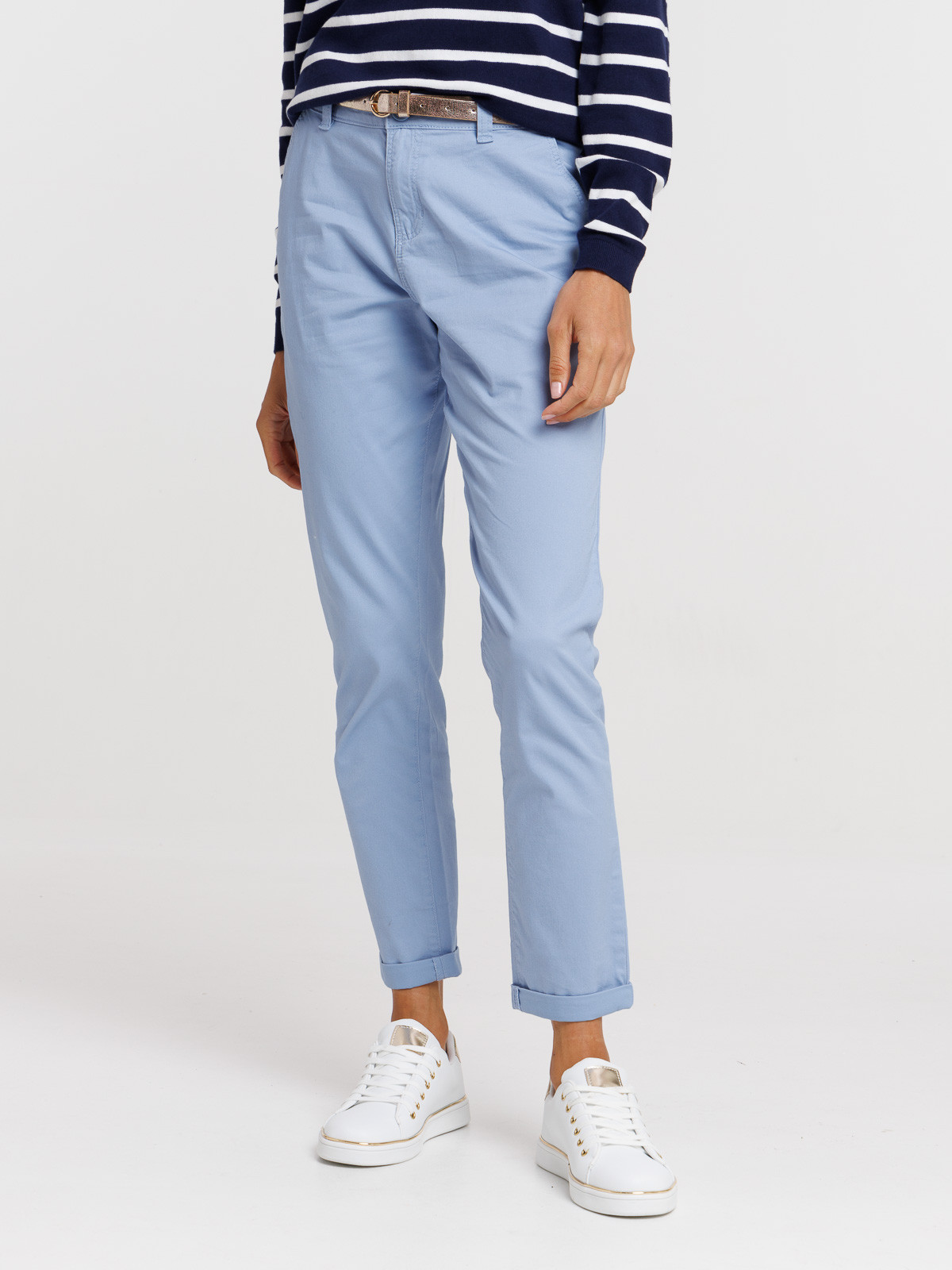 Pantalon chino ceinture doré femme