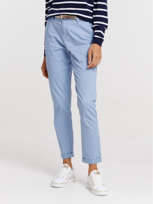 Pantalon chino ceinture doré femme