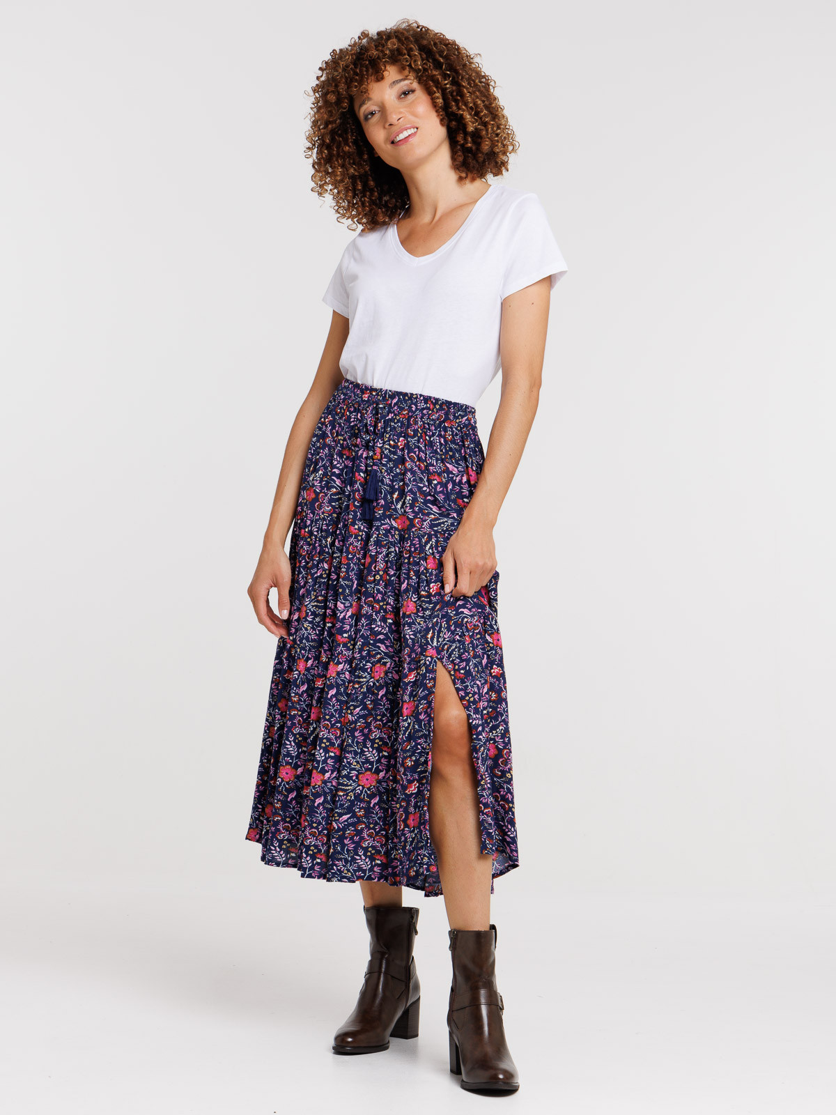Jupon imprimé fleuri femme