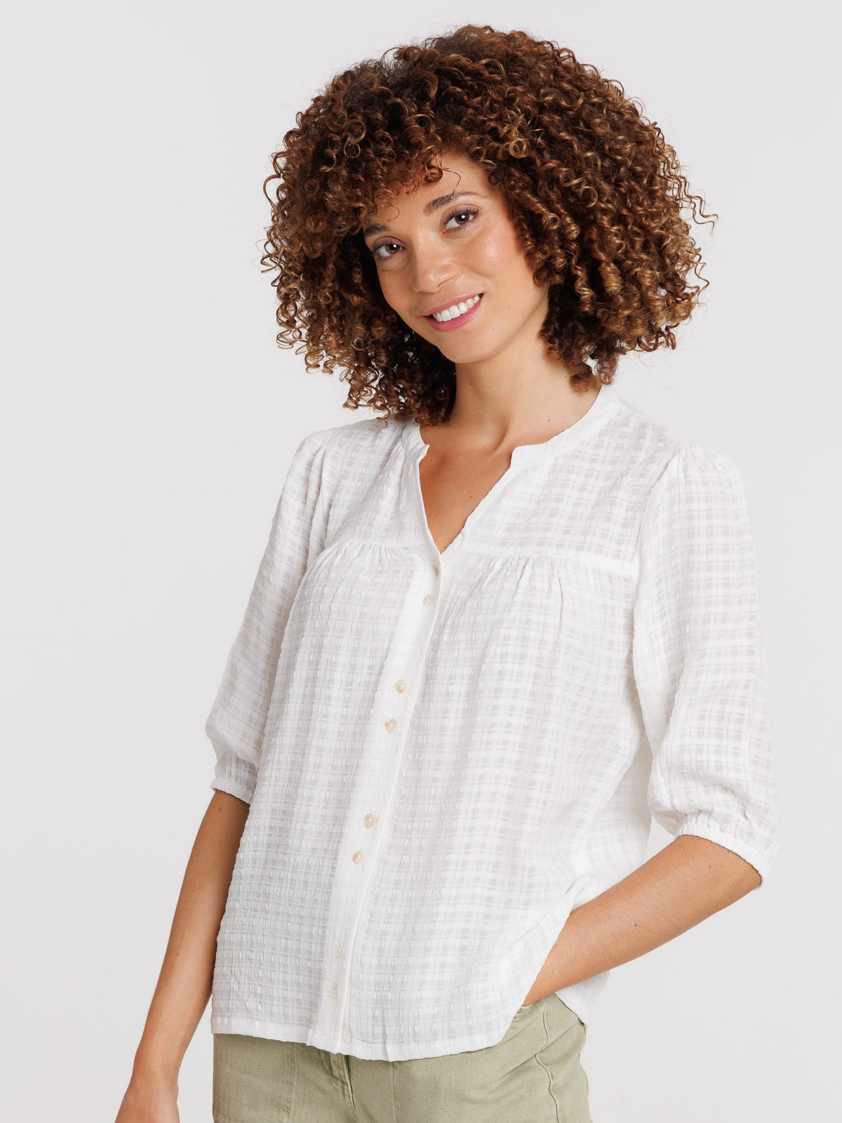Chemise écru femme col tunisien