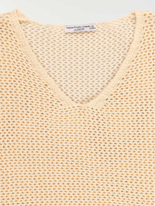 Pull col V ajouré fille...