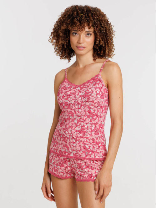 Pyjashort motif végétal red earth femme