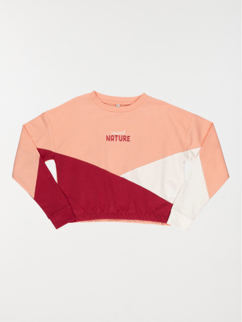 Sweat fille effet color block (10-16A)