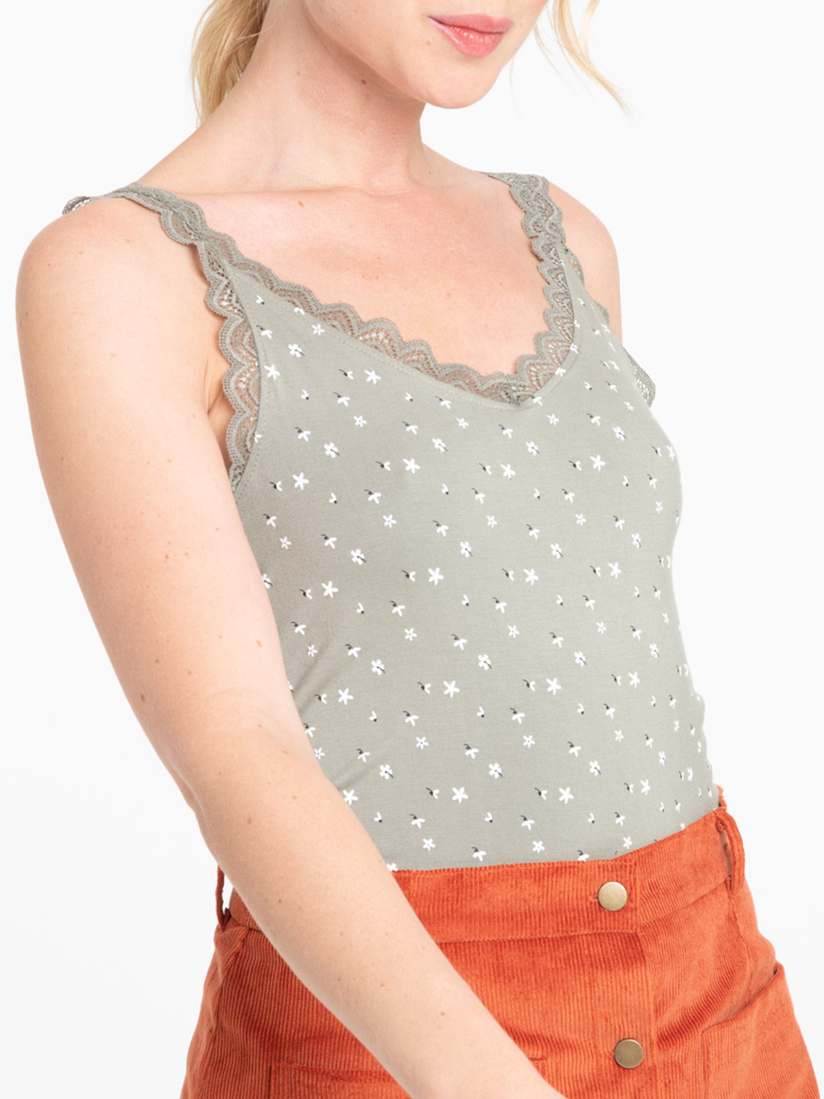 Débardeur imprimé dentelle femme tilleul Débardeur imprimé dentelle femme tilleul