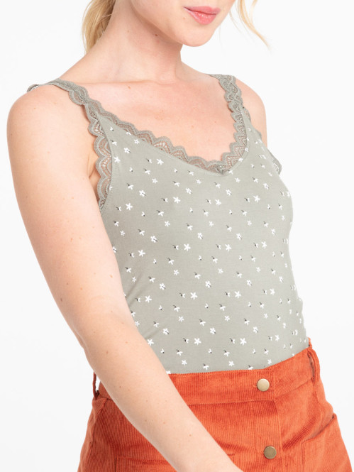 Débardeur imprimé dentelle femme tilleul Débardeur imprimé dentelle femme tilleul