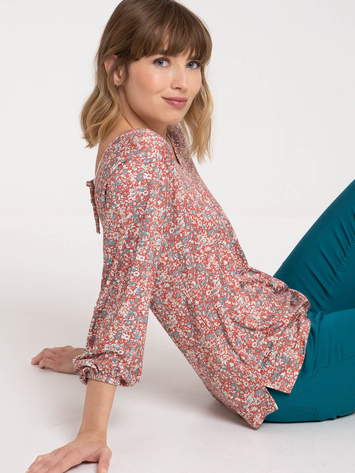 T-shirt fleuri manches longues femme