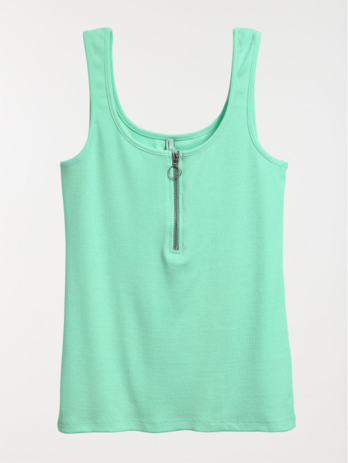 Débardeur col zippé turquoise femme