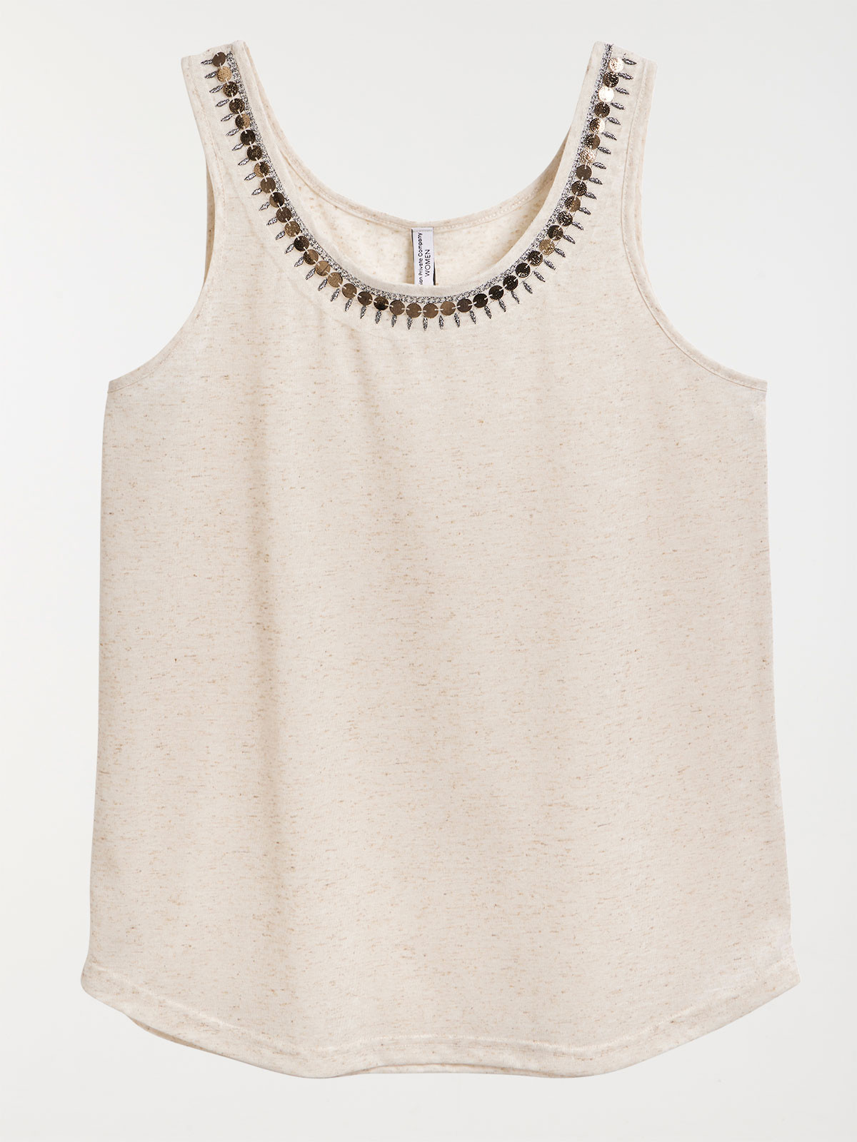 Débardeur beige lin col rond femme