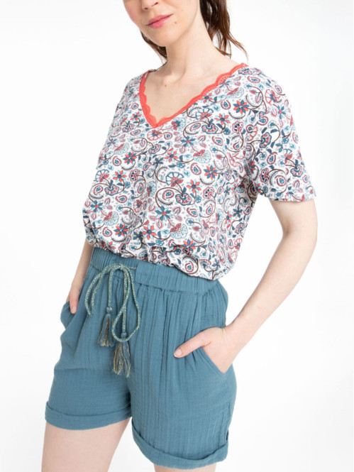 T-shirt femme écru imprimé floral