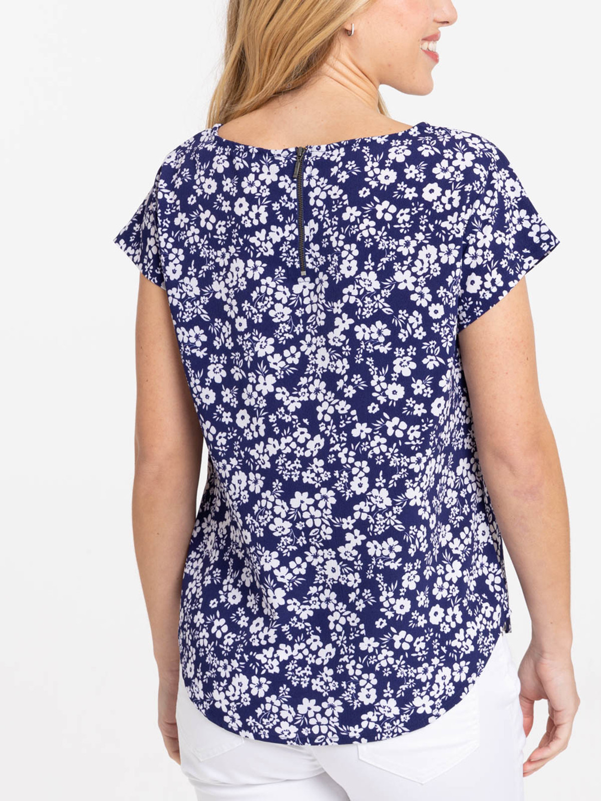 Blouse fleurie bleu officier femme Blouse fleurie bleu officier femme