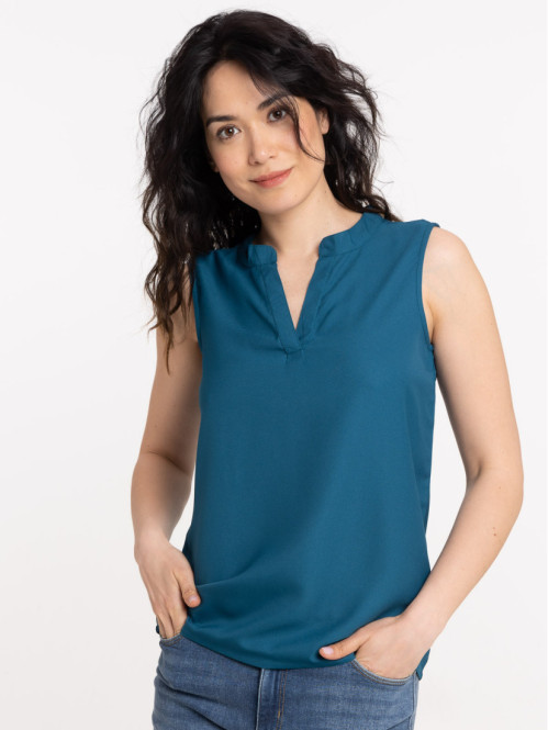Blouse sans manches bleu...