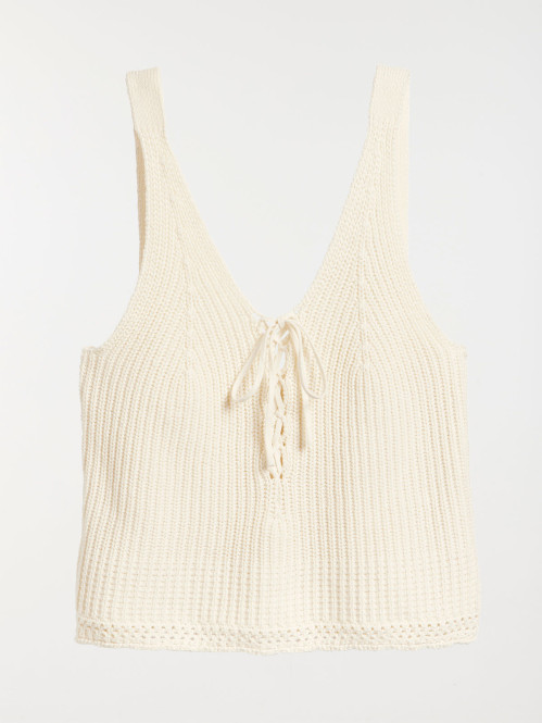 Top maille tricot écru femme