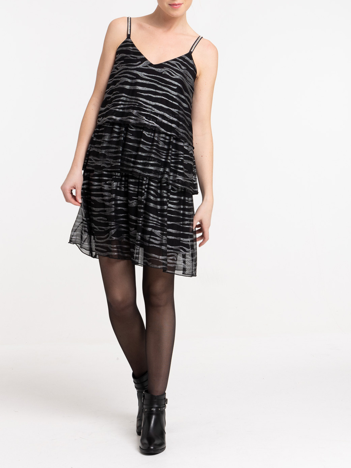 Robe imprimée noire femme