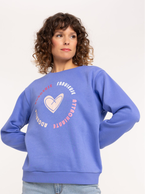 Sweat col rond motif coeur femme Sweat col rond motif coeur femme