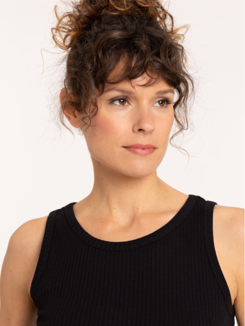 Robe longue côtelée noire femme