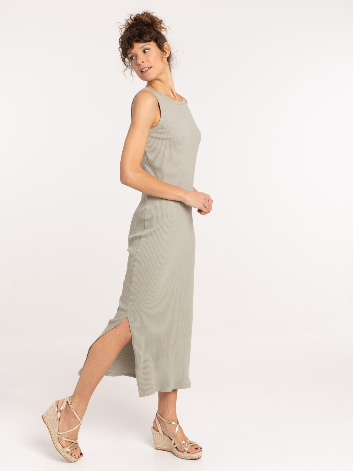 Robe longue côtelée femme