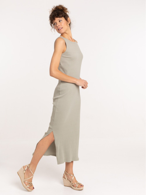 Robe longue côtelée femme
