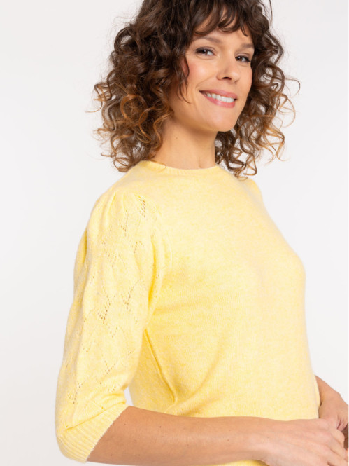 Pull jaune manches courtes femme